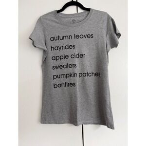Celebrate Halloween Womens Grey Tee Autumn Leaves Hayrides Apple‎ Cider Size M